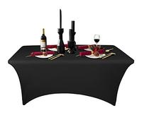 Ocves 4ft Tablecloth Stretchable Rectangular Spandex Tablecloth, Washable Stretch Table Cover Fitted for 4FT Folding Tables, Beauty Event, Wedding, Kitchen, Exhibitions Decoration (Black, 4FT)