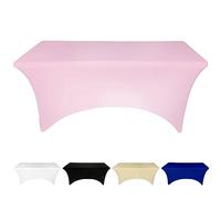 Ocves 4ft Tablecloth Stretchable Rectangular Spandex Tablecloth, Washable Stretch Table Cover Fitted for 4FT Folding Tables, Beauty Event, Wedding, Kitchen, Exhibitions Decoration (Pink 4FT)