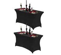 Ocves 4ft Tablecloth Stretchable Rectangular Spandex Tablecloth, Washable Stretch Table Cover Fitted for 4FT Folding Tables, Beauty Event, Wedding, Kitchen, Exhibitions Decoration, Black 2Pack