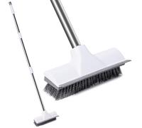 Ocves Floor Scrubbing Brush with adjustable Long Handle, 2 in 1 Stiff Bristle Scrape Brush and floor Squeegee for Cleaning Bathroom, Deck, Tile, Patio, Kitchen, Garage, walls and pools