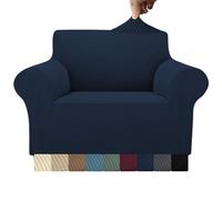 Ocves High Stretch 3 Seater Sofa Cover, Super Soft Jacquard Spandex Slipcovers Furniture Protector for Kids & Pets, 1 Piece Stylish Non-Slip Washable for Leather Cotton Sofas (Navy Blue, 1 Seater)