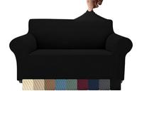 Ocves High Stretch 3 Seater Sofa Cover, Super Soft Jacquard Spandex Slipcovers Furniture Protector for Kids & Pets, 1 Piece Stylish Non-Slip Washable for Leather Cotton Sofas (Black, 2 Seater)