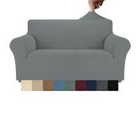 Ocves High Stretch 3 Seater Sofa Cover, Super Soft Jacquard Spandex Slipcovers Furniture Protector for Kids & Pets, 1 Piece Stylish Non-Slip Washable for Leather Cotton Sofas (Light Grey, 2 Seater)