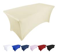 Ocves Stretch Tablecloth 6ft Spandex Table Covers Polyester Fitted Rectangular Stretchable Table Cover Wedding Party Cocktail Bar Craft Exhibitions Washable Table Cover Champagne, 6ft (1pcs)