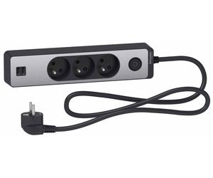 Odace 3 socket extender with 2x USB connector, 1.5m anthracite+ ST933U1BA