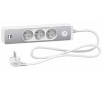 Odace 3 socket extender with 2x USB connector, 1.5m white+ brushed ST933U1WA