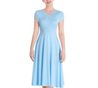 ODASDO Women Ballet Dance Short Sleeve Long Dress Lyrical Costumes Modern Contemporary Stage Performance Dancewear, Blue, XL