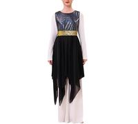 ODASDO Women Praise Dance Costume Liturgical Worship Handkerchief Chiffon Overlay Tunic Top Long Sleeve Wide Leg Jumpsuit Set, Black, Medium