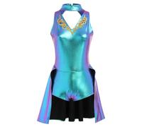 ODASDO Women Trapeze Artist Fancy Dress Circus Costume Metallic Jumpsuit Leotard Gymnastic Stage Performace Dancewear, Blue, X-Large