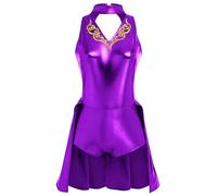 ODASDO Women Trapeze Artist Fancy Dress Circus Costume Metallic Jumpsuit Leotard Gymnastic Stage Performace Dancewear, Purple, Small
