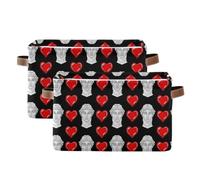 ODAWA 14.2" Storage Bin with Handles - Collapsible Fabric Square Storage Box for Home Office, Bedroom Red Heart Black 2 Pack