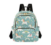 ODAWA Anti-theft Backpack Unicorn Rainbow Blue Light Weight Backpacks for Travel, Unicorn Rainbow Blue, 11.41 x 6.1 x 14.17 in