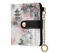 ODAWA Autumn Cute Animal Fox Rabbit Small Compact Wallet, Slim Wallets for Women, Watercolor Pagoda Pink Floral, One Size, Rfid Wallet
