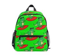 ODAWA Backpack Elementary School Kids 12 Inch Kindergarten Backpack Lightweight Backpack for Travel with Name Tag, Cartoon Rex Surfing Red Surfboard, S
