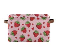 ODAWA Baskets for Organizing - 14.2" x 10.2" Canvas Closet Organizer Bins for Closet Shelf and Home Organization Cute Strawberry Pink 1 Pack