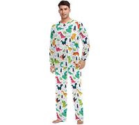 ODAWA Bats Black Background Sleepwear for Men Women Nightwear Lounge Sets Pajamas Top and Pants, Funny Dinosaurs, XL