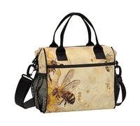 ODAWA Bees Sunflowers Beige Lunch Bag with Strap for Work/Office/Picnic