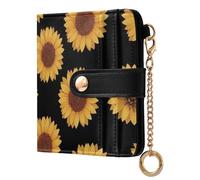 ODAWA Bifold Wallet Red Roses Green Leaves Black Card Wallet with Id Window, Sunflower Black, One Size