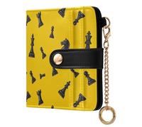 ODAWA Bifold Wallets Black Dog Pastel Pink Card Wallet with Id Window, Black Queens Kings Yellow, One Size