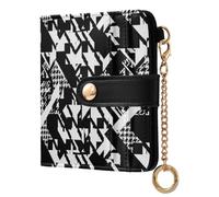 ODAWA Bifold Wallets Black Dog Pastel Pink Card Wallet with Id Window, Black White Houndstooth Geometric, One Size