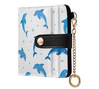ODAWA Bifold Wallets Black Dog Pastel Pink Card Wallet with Id Window, Blue Dolphins Star White, One Size