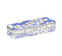 ODAWA Blue White Pansy Flowers Plastic Pencil Holder with 4 Removable Ruler Dividing Spacers 8.3" L x 3" W x 1.9" H