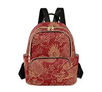 ODAWA Cartoon Bees Sunflowers Quilted Backpacks with Luggage Strap Women Shopping Travel Daypack, Chinese Dragons Red, M, Daypack Backpacks