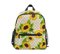 ODAWA Cherry Blossom Blue Sky Kids Backpack with Name Tag, 12 Inch Backpack for Boys Girls Kindergarten Backpacks, Sunflowers Light Beige Dot, S