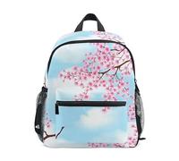 ODAWA Cherry Blossom Blue Sky Kids Backpack with Name Tag, 12 Inch Backpack for Boys Girls Kindergarten Backpacks, Cherry Blossom Blue Sky, S