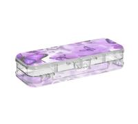 ODAWA Clear Plastic Hard Pencil Case Purple Butterflies Double Layered Pencil Cases for Boys 8.3" L x 3" W x 1.9" H