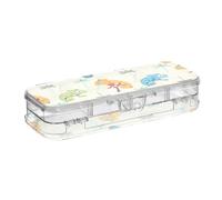 ODAWA Colorful Chameleons Dragonflies Cream Clear Pencil Boxes Double Layer Pencil Box for Travel 8.3" L x 3" W x 1.9" H