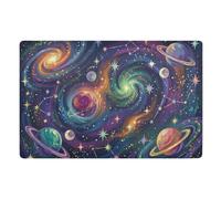 ODAWA Colorful Planets Stars Galaxies Polyester Indoor Doormat 32x20 Inch, Non Slip Absorbent Entrance Mat with TPE Backing, Washable Dirt Trapper Rug for Front Door