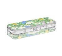 ODAWA Colorful Wildflower Meadow Daisies Crayon Marker Organizer Plastic Crayon Box with Snap-tight Lid 8.3" L x 3" W x 1.9" H