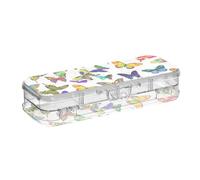 ODAWA Crayon Boxes Plastic Colorful Butterflies White Double Layered Crayon Organizer for Kids 8.3" L x 3" W x 1.9" H