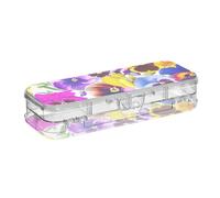 ODAWA Crayon Boxes Plastic Colorful Pansy Flowers Double Layered Crayon Holder for Kids 8.3" L x 3" W x 1.9" H