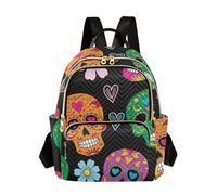 ODAWA Cute Cartoon Bees Yellow Fashion Backpacks, Quilt Backpack, Colorful Skulls Black, S, Daypack Backpacks