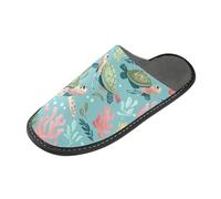 ODAWA Cute Turtle Turquoise Plush Washable Indoor Outdoor House Shoes, Memory Foam Slip On House Shoes for Women Size 6.5-7