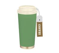 ODAWA Dinosaur Green Coffee Mug with Straw and Filp Lid Spill Proof Stainless Steel Coffee Mugs, 16 Oz