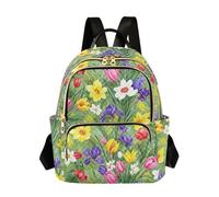 ODAWA Fire Ice Dragons Black Quilted Backpack with Back Zip Pocket Backpack Purse for School, Work, Travel, Flowers Tulips, M, Daypack Backpacks