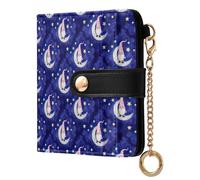 ODAWA Flaming Fire Black Thin Womans Wallets RFID Women's Wallet with 7 Card Slots, Gnomes Moons Stars Blue, One Size, Rfid Wallet