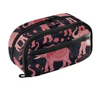 ODAWA Floral Elephant Pink Red Large Capacity Pencil Bag with Compartments for Students
