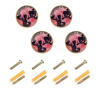 ODAWA Floral Elephant Pink Red Round Drawer Knobs Handle Pulls Dresser Knobs with Screws Kitchen Cabinet Hardware for Cupboard (32mm, 4 Pack)