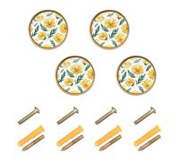 ODAWA Floral Yellow White 4 Pcs Dresser Knobs Rustic Cabinet & Furniture Knobs with Screw