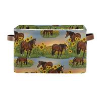 ODAWA Foldable Storage Bins with Handles - 14.2" x 10.2" Canvas Rectangular Fabric Storage Basket for Shelves, Home Office Brown Horse Sunflower 1 Pack