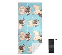 ODAWA Funny Pugs Blue Beach Towel Quick Fast Dry Super Absorbent Oversized Large Towels Extra Large Sand Free Towels