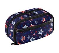 ODAWA Gel Pen Organizer Case Stars Red America Blue White See-Through Pencil Pouch, Large Capacity Standing Pen Holder with Double Zipper for Journaling School