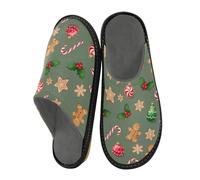 ODAWA Gingerbread Cookies Male Plush Memory Foam Fall House Slippers Womens Slip On House Shoes Size 9-10
