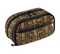ODAWA Gold Letter Brown Pencil Case Pouch Big Capacity, School Stationery Organizer, 8.3"x 3.1"x 4.9"