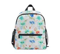 ODAWA Jungle Tan Kids Backpacks with Name Tag, Kids 12 Inch Kindergarten Backpack Kindergarten Backpack for Boys, Floral Watercolor Blue Beige Flowers, M