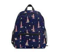 ODAWA Kids Backpacks with Name Tag, Lighthouse Night Sky Navy Girls Bookbags with Adjustable Straps, Lighthouse Night Sky Navy, S